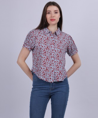 AUMBE Women Printed Casual Red Shirt