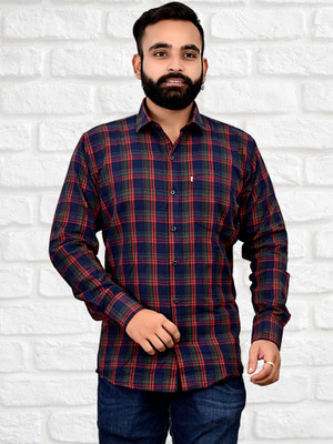 V K Creation Men Checkered Casual Dark Blue, Red, Dark Green Shirt