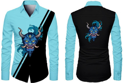 AviraEnterprise Men Printed, Color Block Casual Light Blue Shirt