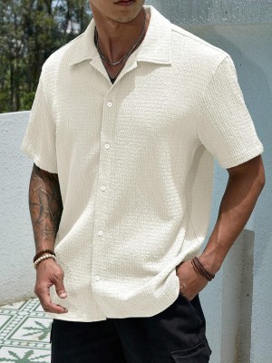 Lovingvibe Creation Men Self Design Casual White Shirt