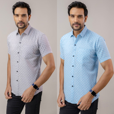 AuzaSho Collection Men Checkered Casual Multicolor Shirt(Pack of 2)
