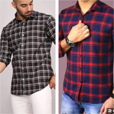 Men Checkered Casual Black Shirt