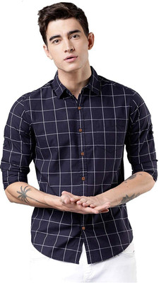 SURRT FASHION Men Checkered Casual Blue Shirt