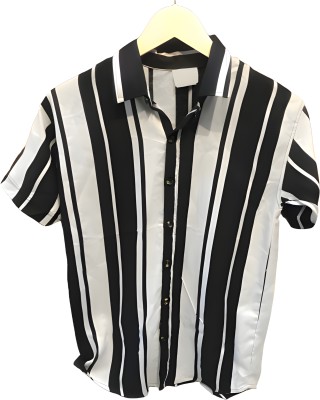 VS Collection Men Striped Casual Black, White Shirt