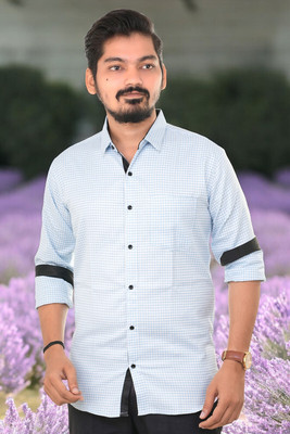 PUBHIZA Men Checkered Casual Light Blue Shirt