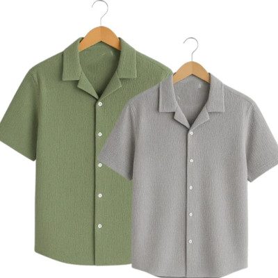 KedarKanth Men Self Design Casual Green Shirt