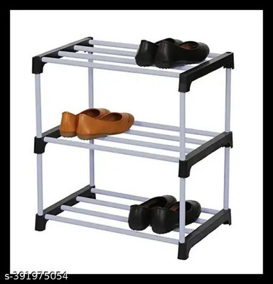 YASHVI Shoe Rack 3 Row Black For Shoe,Books Plastic Shoe Rack(Black, 3 Shelves, DIY(Do-It-Yourself))
