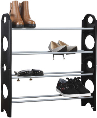TECHEL Plastic Shoe Rack(BLACK, 4 Shelves, Knock Down)