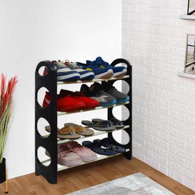 CZECH Plastic Shoe Rack(BLACK, 4 Shelves, Knock Down)