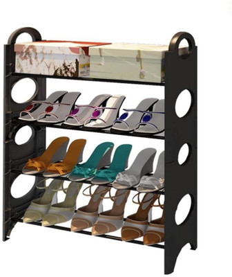 CZECH Plastic Shoe Rack(BLACK, 4 Shelves, Knock Down)