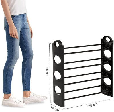 CZECH Plastic Shoe Rack(BLACK, 4 Shelves, Knock Down)