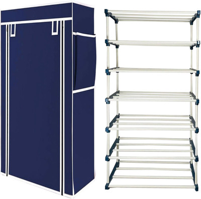 DEMARK Multipurpose shoe rack/Wardrobe Heavy Material PVC Plastic Pipes with cover Plastic Collapsible Shoe Stand(Blue, 6 Shelves, DIY(Do-It-Yourself))