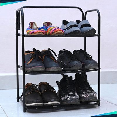 SKEDIZ Shoe Stand For Home Plastic, Metal Shoe Stand(Black, 3 Shelves, DIY(Do-It-Yourself))