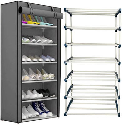 DEMARK Multipurpose shoe rack/Wardrobe PVC Plastic Pipes with cover Plastic Shoe Stand(Grey, 6 Shelves, DIY(Do-It-Yourself))