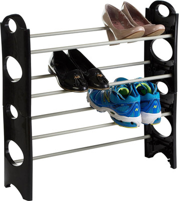 CZECH Plastic Shoe Rack(BLACK, 4 Shelves, Knock Down)