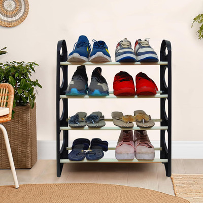 TECHEL Plastic Shoe Rack(BLACK, 4 Shelves, Knock Down)