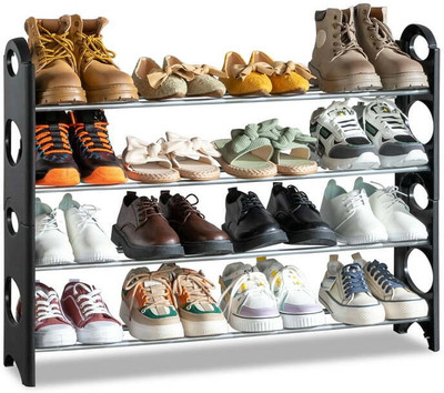 TECHEL Plastic Shoe Rack(BLACK, 4 Shelves, Knock Down)