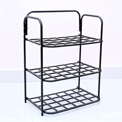YOGI ENTERPRISE SHOES RACK 3 LAYER PLASTIC O1 METAL SHOE RACK Metal Shoe Stand(BLACK, 3 Shelves, DIY(Do-It-Yourself))