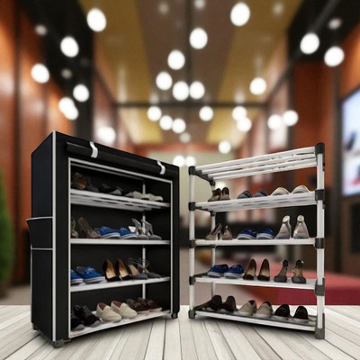 Shine Store 4 Layer Heavy Duty Plastic Foldable Shoe Rack for Home Plastic Shoe Rack(BLACK, 4 Shelves, DIY(Do-It-Yourself))