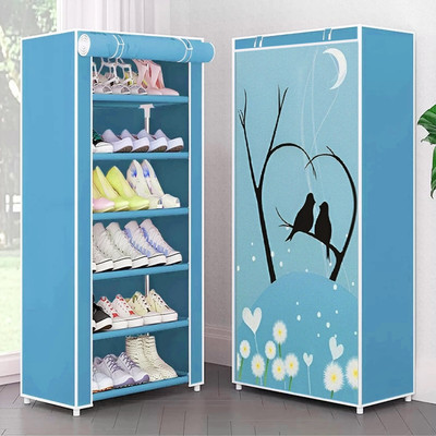 SAIWAY LOVE BIRD PRINT Metal, Plastic Collapsible Shoe Stand(LIGHT BLUE, 6 Shelves, DIY(Do-It-Yourself))