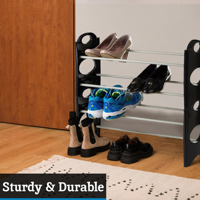 CZECH Plastic Shoe Rack(BLACK, 4 Shelves, Knock Down)