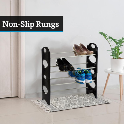CZECH Plastic Shoe Rack(BLACK, 4 Shelves, Knock Down)