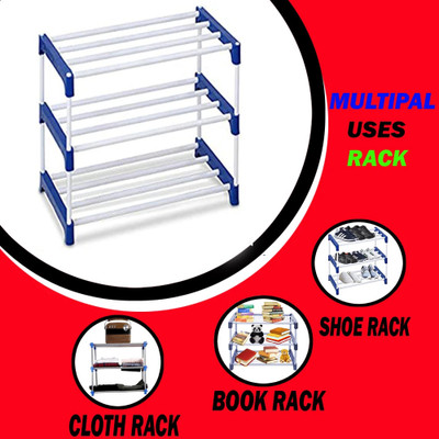 YASHVI Plastic Shoe Rack(White, Blue, 3 Shelves, DIY(Do-It-Yourself))