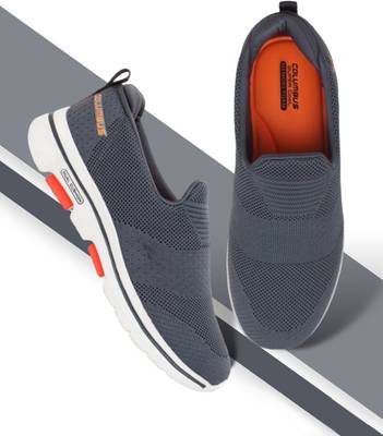COLUMBUS PLASMA Grey/Orange Sports Slip On Sneakers For Men