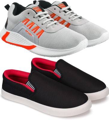 Free Kicks Combo of 2 FK- 444 & Fitman Latest Running Shoes For Men(Grey, Orange, Black, Red)