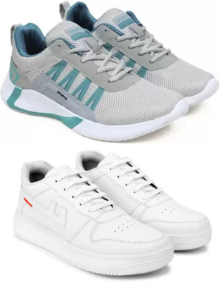 hxn Combo Pack of 2 Sneakers For Men(Grey, White , 9)