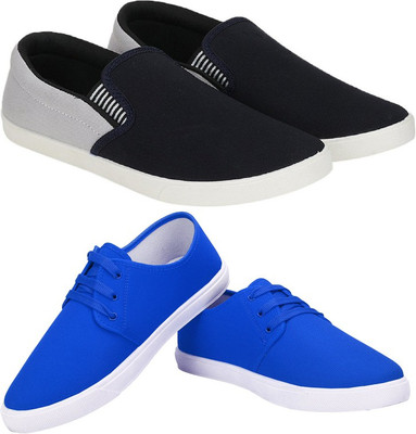 Free Kicks Combo of 2 FK-201 & Fitman Latest Sneakers For Men(Black, Grey, Blue , 7)
