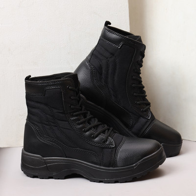 GOLDSTAR Goldstar Men's Ryder Boots High Ankle Black Style Lace-Up Boots Anti-Slip Sole Boots For Men(Black , 6)