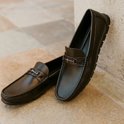 agadi Men’s Black Leather Loafers – Formal & Casual Slip-On Dress Shoes Loafers For Men(Black , 10)