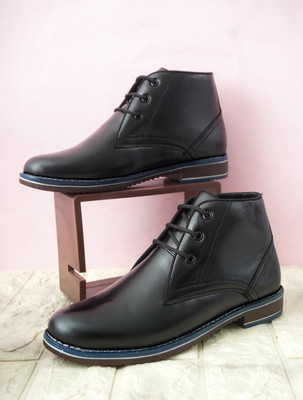 SKYPHER Skypher Men's Genuine Leather Formal Mid-Top Rubber Sole Boots For Men(Black , 6)