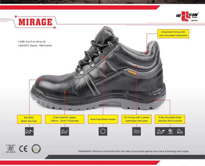 Hillson Steel Toe Leather Safety Shoe(Black, SB, Size 8)