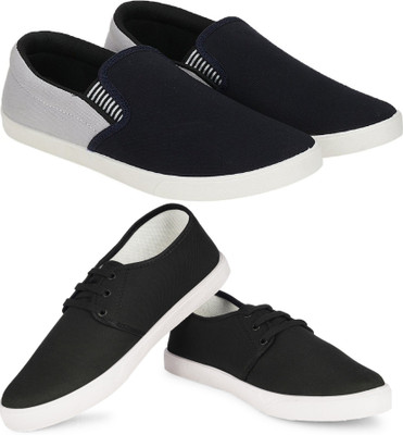 Free Kicks Slip On Sneakers For Men(Black, Grey , 7)