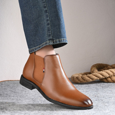 flostar Men's High Quality Trendy Chelsea Boot Shoes Outdoors For Men(Tan , 7)