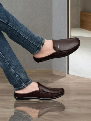 Asttelli Back Open Half Loafer Loafers For Men(Brown , 9)