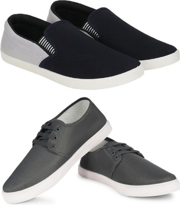 Free Kicks Combo of 2 FK-201 & Fitman Lightweight Sneakers For Men(Black, Grey , 9)