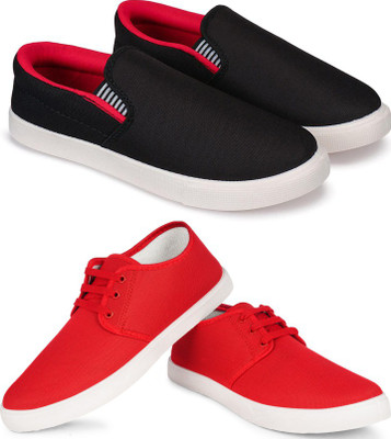 Free Kicks Combo of 2 FK-201 & Fitman Stylish Sneakers For Men(Black, Red , 6)