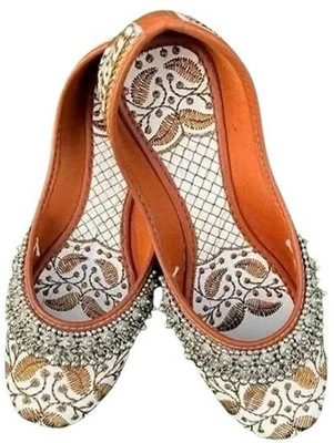 Tarifaan Women's Handmade Rajasthani Embroidered PVC Sole Synthetic Mojari/Jutti Bellies For Women(Brown , 5)