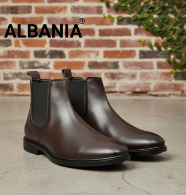 ALBANIA Synthetic leather lightweight Chelsea boots Boots For Men(Brown)