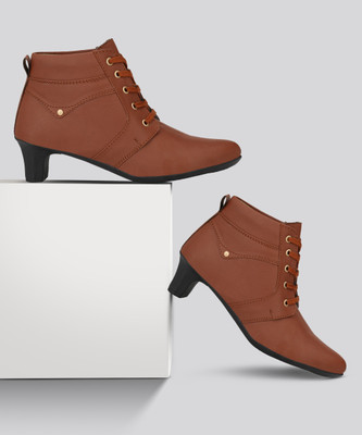 Neso Woman Leather Partywear High Heels Boots Boots For Women(Brown , 3)