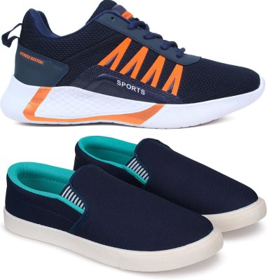 Free Kicks Combo of 2 FK- 394 & Fitman Lightweight Running Shoes For Men(Orange, Blue)