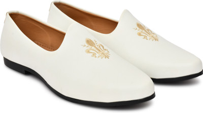 shivay creation Men’s Ethnic Loafers – Royal Embroidered Slip-On | Perfect Wedding/Festive Wear Loafers For Men(White , 10)