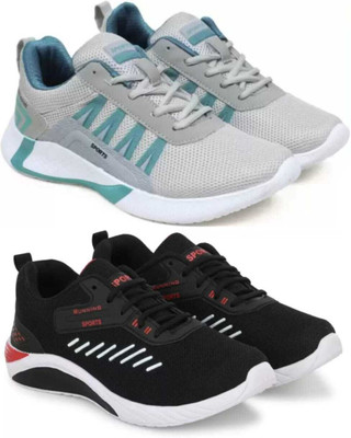hxn Combo Pack Of 2 Sneakers For Men(Grey, Black , 9)