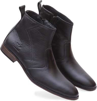PILLAA Leather Chelsea casual Boots with Zip Comfortable Boots For Men(Black , 9)