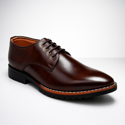 AMZ TRADE Brownstripe Derby, Lace-up formal shoes Corporate Casuals For Men(Brown , 8)