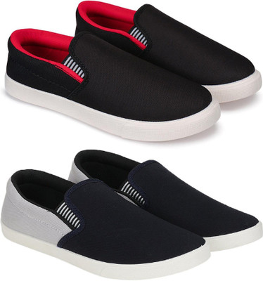 Free Kicks Combo of 2 FK-Fitman Trendy Slip On Sneakers For Men(Black, Grey, Red , 8)