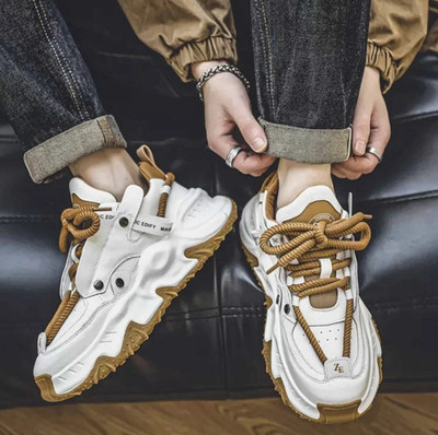 Alvista Chunky & Fashionable Sneaker | Running Shoes with Rubber Outsole Sneakers For Men(Gold , 7)